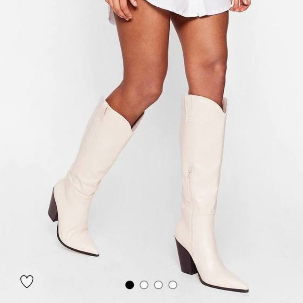Faux Leather Western Knee High Heeled Boots